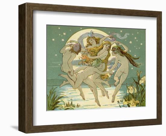 Five Sky-Clad Fairies Dance in the Air Above a Lake-Emily Gertrude Thomson-Framed Photographic Print