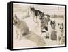 Five Sledge Dogs Wait in Their Pen for Their Next Job-null-Framed Stretched Canvas