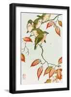 Five Small Birds Perch on a Acorn Tree-Koson Ohara-Framed Giclee Print