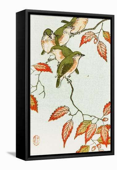 Five Small Birds Perch on a Acorn Tree-Koson Ohara-Framed Stretched Canvas