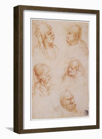 Five Studies of Grotesque Faces-Leonardo da Vinci-Framed Giclee Print