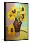 Five Sunflowers in a Tall Brown Jug-Joan Thewsey-Framed Stretched Canvas