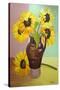 Five Sunflowers in a Tall Brown Jug-Joan Thewsey-Stretched Canvas