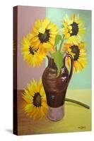 Five Sunflowers in a Tall Brown Jug-Joan Thewsey-Stretched Canvas