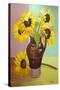 Five Sunflowers in a Tall Brown Jug-Joan Thewsey-Stretched Canvas