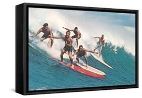 Five Surfers Catching Wave-null-Framed Stretched Canvas