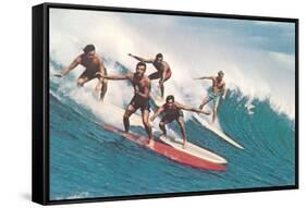 Five Surfers Catching Wave-null-Framed Stretched Canvas