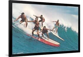 Five Surfers Catching Wave-null-Framed Art Print