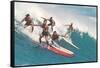 Five Surfers Catching Wave-null-Framed Stretched Canvas