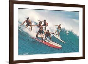 Five Surfers Catching Wave-null-Framed Art Print