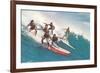 Five Surfers Catching Wave-null-Framed Art Print