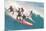 Five Surfers Catching Wave-null-Mounted Art Print