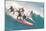 Five Surfers Catching Wave-null-Mounted Art Print