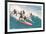 Five Surfers Catching Wave-null-Framed Premium Giclee Print