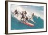 Five Surfers Catching Wave-null-Framed Art Print