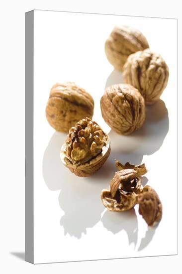 Five Walnuts, Opened and Unopened, on White Background-Kröger and Gross-Stretched Canvas