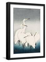 Five White Herons Standing in Water; Snow Falling-Koson Ohara-Framed Giclee Print