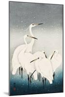 Five White Herons Standing in Water; Snow Falling-Koson Ohara-Mounted Giclee Print