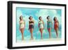 Five Women in Two-Piece Bathing Suits-null-Framed Art Print