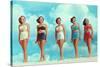 Five Women in Two-Piece Bathing Suits-null-Stretched Canvas