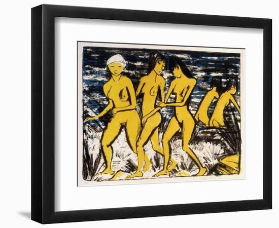 Five Yellow Nudes on the Water; Funf Gelbe Akte Am Wasser (Karsch 156A), 1921-Otto Muller or Mueller-Framed Giclee Print