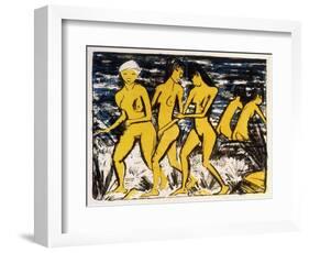 Five Yellow Nudes on the Water; Funf Gelbe Akte Am Wasser (Karsch 156A), 1921-Otto Muller or Mueller-Framed Giclee Print