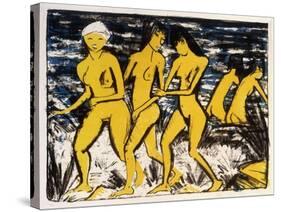 Five Yellow Nudes on the Water; Funf Gelbe Akte Am Wasser (Karsch 156A), 1921-Otto Muller or Mueller-Stretched Canvas