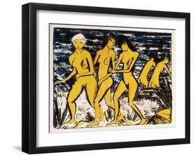 Five Yellow Nudes on the Water; Funf Gelbe Akte Am Wasser (Karsch 156A), 1921-Otto Muller or Mueller-Framed Giclee Print