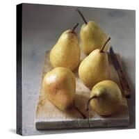 Five Yellow Pears on a Chopping Board-Michael Paul-Stretched Canvas