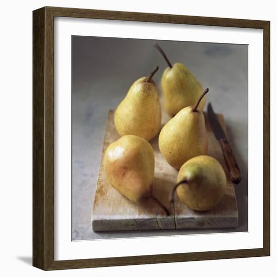 Five Yellow Pears on a Chopping Board-Michael Paul-Framed Photographic Print