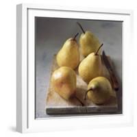 Five Yellow Pears on a Chopping Board-Michael Paul-Framed Photographic Print