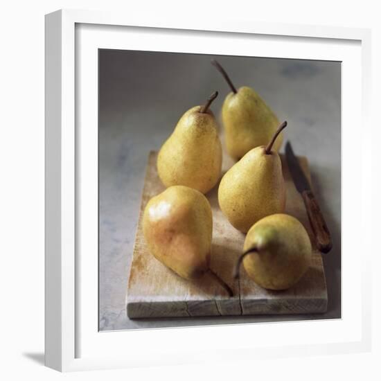 Five Yellow Pears on a Chopping Board-Michael Paul-Framed Photographic Print