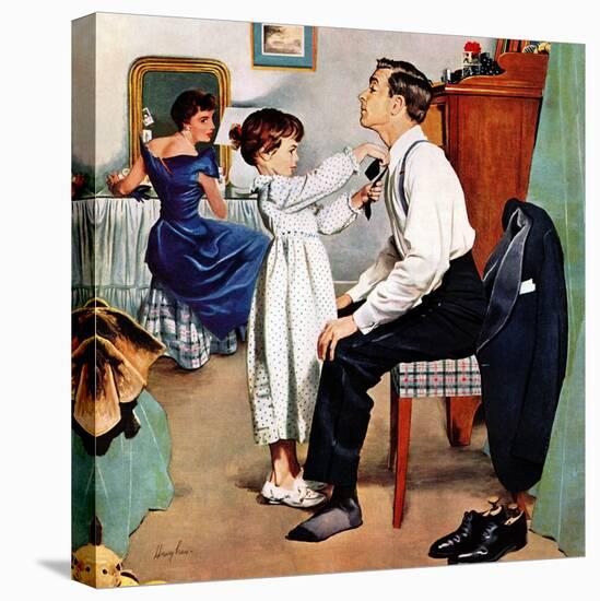 "Fixing Father's Tie", December 31, 1955-George Hughes-Stretched Canvas