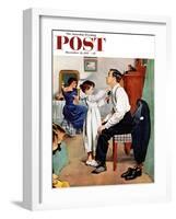 "Fixing Father's Tie" Saturday Evening Post Cover, December 31, 1955-George Hughes-Framed Giclee Print