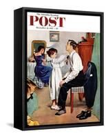 "Fixing Father's Tie" Saturday Evening Post Cover, December 31, 1955-George Hughes-Framed Stretched Canvas