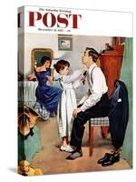 "Fixing Father's Tie" Saturday Evening Post Cover, December 31, 1955-George Hughes-Stretched Canvas