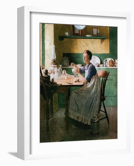 Fixing the lamp (or Woman in Kitchen)-Norman Rockwell-Framed Giclee Print