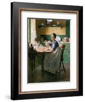 Fixing the lamp (or Woman in Kitchen)-Norman Rockwell-Framed Giclee Print