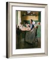 Fixing the lamp (or Woman in Kitchen)-Norman Rockwell-Framed Giclee Print