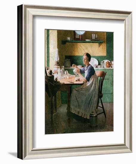 Fixing the lamp (or Woman in Kitchen)-Norman Rockwell-Framed Giclee Print