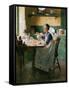 Fixing the lamp (or Woman in Kitchen)-Norman Rockwell-Framed Stretched Canvas