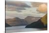 Fjord Fuglafjordur and Leirviksfjordur at sunset, island Kalsoy, Denmark-Martin Zwick-Stretched Canvas