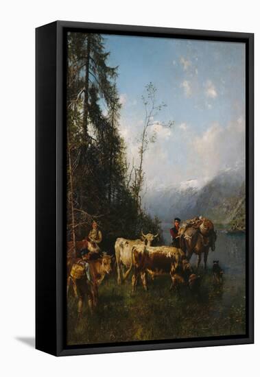 Fjord landscape with cows, 1883-Anders Askevold-Framed Stretched Canvas