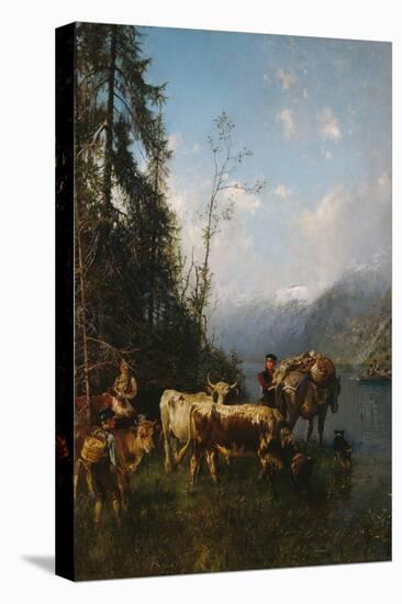 Fjord landscape with cows, 1883-Anders Askevold-Stretched Canvas