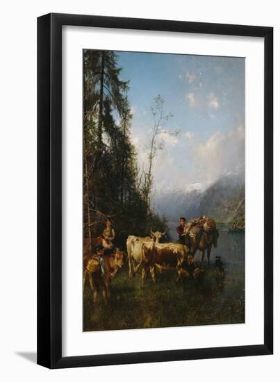 Fjord landscape with cows, 1883-Anders Askevold-Framed Giclee Print