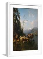 Fjord landscape with cows, 1883-Anders Askevold-Framed Giclee Print