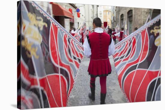 Flag Bearer in Medieval Festival of La Quintana, Ascoli Piceno, Le Marche, Italy-Ian Trower-Stretched Canvas