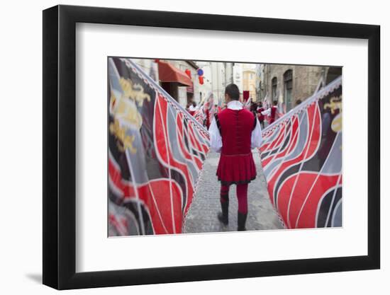 Flag Bearer in Medieval Festival of La Quintana, Ascoli Piceno, Le Marche, Italy-Ian Trower-Framed Photographic Print