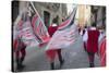 Flag Bearers in Medieval Festival of La Quintana, Ascoli Piceno, Le Marche, Italy-Ian Trower-Stretched Canvas