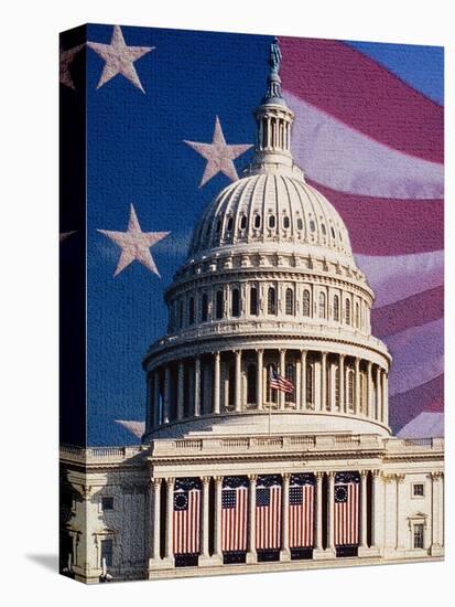 Flag Behind U.S. Capitol-Joseph Sohm-Stretched Canvas